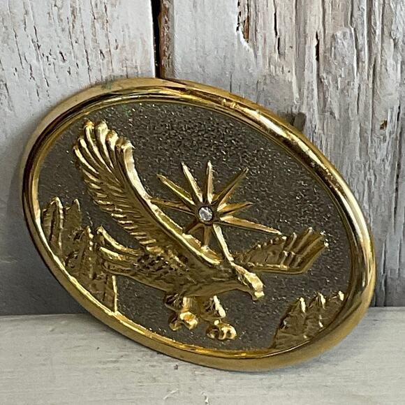 Soaring Eagle Rhinestone Center Sunburst Belt Buckle Patriotic - Picture 2 of 6